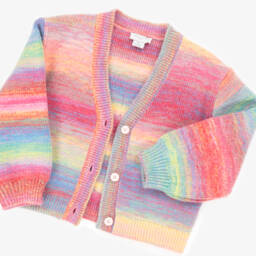 Stella McCartney Kids-Girls Pink Rainbow Cardigan with Love Embroidery | Childrensalon