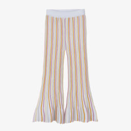 Stella McCartney Kids-Girls Silver & Rainbow Stripe Flared Trousers | Childrensalon