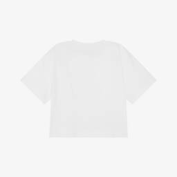 Stella McCartney Kids-Girls White Boxy T-Shirt with Lip Logo Print | Childrensalon