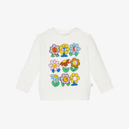 Stella McCartney Kids-Girls White Cotton Flower Logo Sweatshirt | Childrensalon