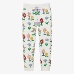 بنطلون رياضي بطبعة ورود ملونة قطن لون أبيض للبنات