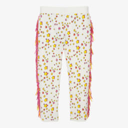 Stella McCartney Kids-Girls White Fringed Cotton Joggers with Star Print | Childrensalon