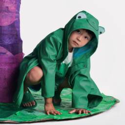 Stella McCartney Kids-Green Hooded Frog Rain Coat | Childrensalon