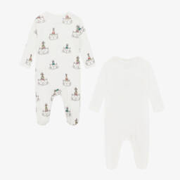Stella McCartney Kids-Ivory Cotton Party Cat Babysuits (2 Pack) | Childrensalon