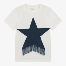 Stella McCartney Kids-Teen Girls Ivory Cotton Star Fringe T-Shirt | Childrensalon