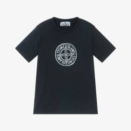 Stone Island Junior-Boys Navy Blue Cotton T-Shirt with Embroidered Compass Logo | Childrensalon