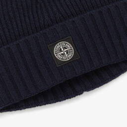 Stone Island Junior-Boys Navy Blue Knitted Wool Beanie Hat | Childrensalon