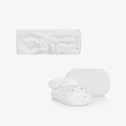 Story Loris-Baby Girls White Booties & Headband Set | Childrensalon