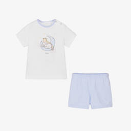 Story Loris-Blue & White Cotton Moon Pyjamas | Childrensalon