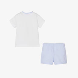 Story Loris-Blue & White Cotton Moon Pyjamas | Childrensalon