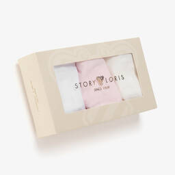 Story Loris-Girls Pink & White Cotton Knickers (3 Pack) | Childrensalon