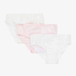 Story Loris-Girls Pink & White Cotton Knickers (3 Pack) | Childrensalon
