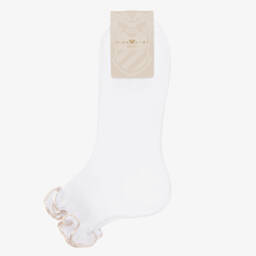 Story Loris-Girls White & Ivory Ruffle Socks | Childrensalon