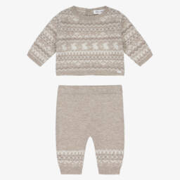 Tartine et Chocolat-Baby Boys Beige Wool & Cashmere Knit Bunny Trouser Set | Childrensalon