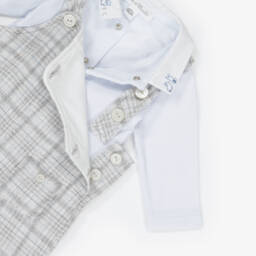 Tartine et Chocolat-Baby Boys Blue & Grey Check Cotton Dungarees Set | Childrensalon