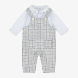 Tartine et Chocolat-Baby Boys Blue & Grey Check Cotton Dungarees Set | Childrensalon