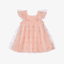 Tartine et Chocolat-Baby Girls Pink Embroidered Tulle Dress | Childrensalon