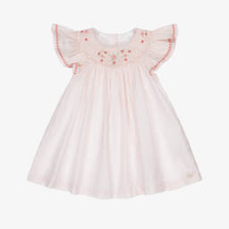Tartine et Chocolat-Baby Girls Pink Smocked Cotton Dress | Childrensalon