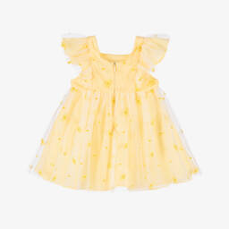 Tartine et Chocolat-Baby Girls Yellow Embroidered Tulle Dress | Childrensalon