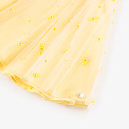 Tartine et Chocolat-Baby Girls Yellow Embroidered Tulle Dress | Childrensalon