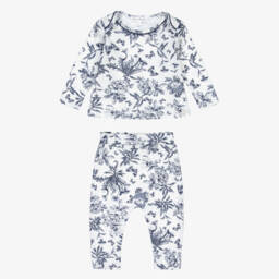 Tartine et Chocolat-Blue & White Toile De Jouy Cotton Baby Pyjamas | Childrensalon
