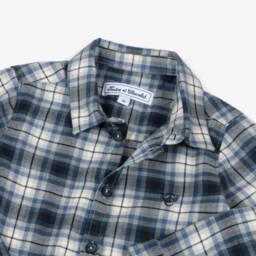 Tartine et Chocolat-Boys Blue Checked Cotton & Wool Shirt | Childrensalon