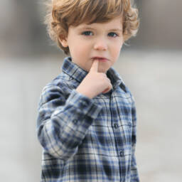 Tartine et Chocolat-Boys Blue Checked Cotton & Wool Shirt | Childrensalon