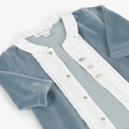 Tartine et Chocolat-Boys Blue Velour Hedgehog Babygrow | Childrensalon
