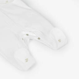 Tartine et Chocolat-Girls Ivory Babygrow With Gold Embroidered Flowers | Childrensalon