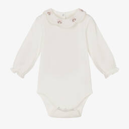 Patachou-Baby Girls Ivory Knitted Cardigan with Embroidery | Childrensalon