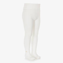 Tartine et Chocolat-Girls Ivory Cotton Knit Tights | Childrensalon