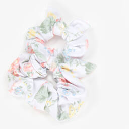 Tartine et Chocolat-Girls Ivory & Pink Floral Hair Scrunchies (2 Pack) | Childrensalon