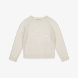 Tartine et Chocolat-Girls Ivory Snowflake Wool Knit Jumper | Childrensalon