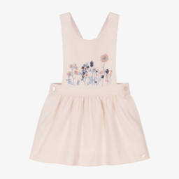 Tartine et Chocolat-Girls Pink Floral Embroidered Pinafore Dress | Childrensalon