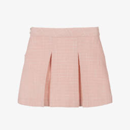 Tartine et Chocolat-Girls Pink Pleated Tweed Skirt | Childrensalon