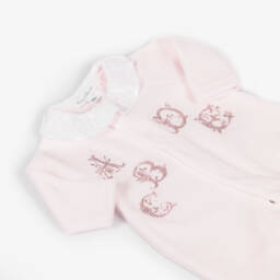 Tartine et Chocolat-Girls Pink Velour Babygrow with Alphabet Letters | Childrensalon