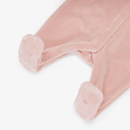 Tartine et Chocolat-Girls Pink Velour Babygrow with White Lace Collar | Childrensalon