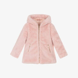 Tartine et Chocolat-Girls Reversible Pink Faux Fur Puffer Coat | Childrensalon