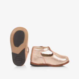 Tartine et Chocolat-Girls Rose Gold Leather First Walker Shoes | Childrensalon