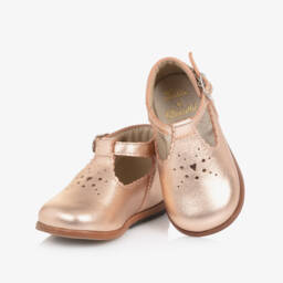 Tartine et Chocolat-Girls Rose Gold Leather First Walker Shoes | Childrensalon