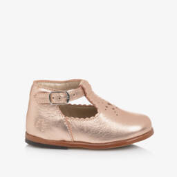 Tartine et Chocolat-Girls Rose Gold Leather First Walker Shoes | Childrensalon