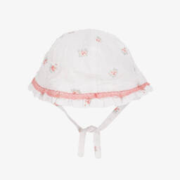 Tartine et Chocolat-Girls White Cotton Floral Hat | Childrensalon