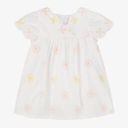 Tartine et Chocolat-Girls White Embroidered Floral Dress | Childrensalon