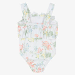 Tartine et Chocolat-Girls White Floral Bows & Ruffles Swimsuit | Childrensalon