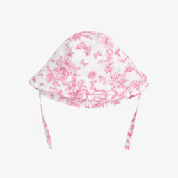 Girls White & Pink Toile De Jouy Hat