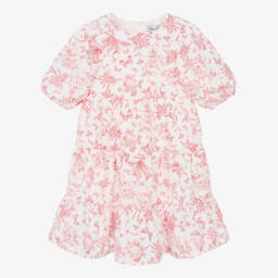 Tartine et Chocolat-Girls White & Red Floral Puffed Sleeve Dress | Childrensalon