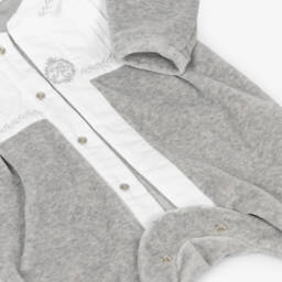Tartine et Chocolat-Grey Velour Embroidered Logo Babygrow | Childrensalon