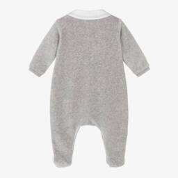 Tartine et Chocolat-Grey Velour Embroidered Logo Babygrow | Childrensalon