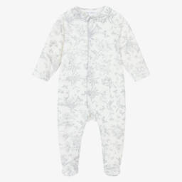 Ivory & Grey Toile De Jouy Cotton Babygrow