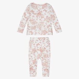 Tartine et Chocolat-Ivory & Pink Toile Du Jouy Cotton Baby Pyjamas | Childrensalon